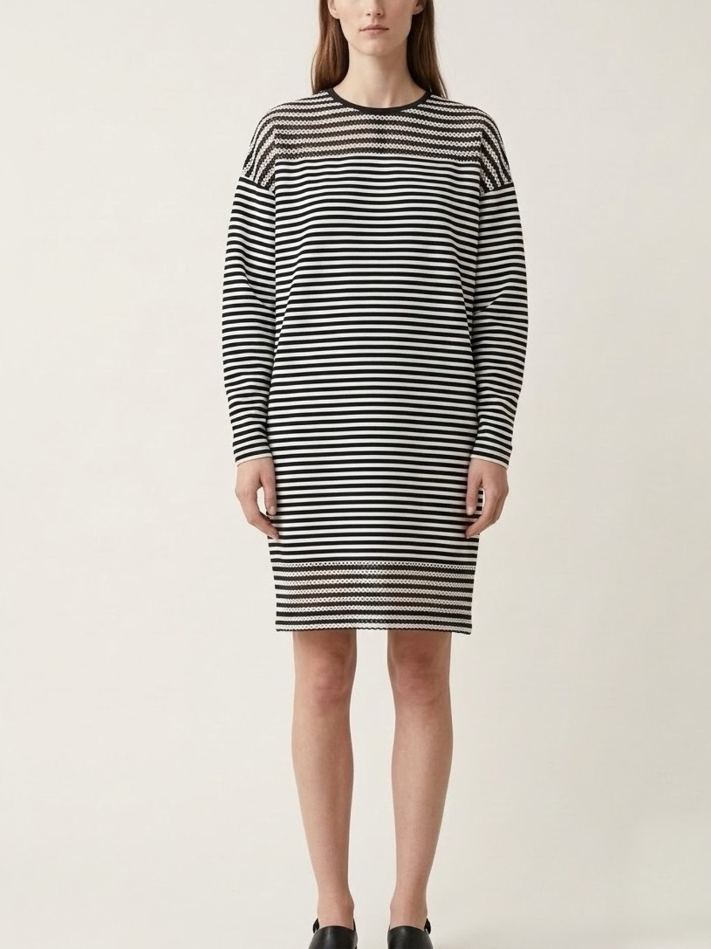 Akris Punto Black White Striped Knit Cut Out Raglan Pencil Mini Dress US 8 44 38